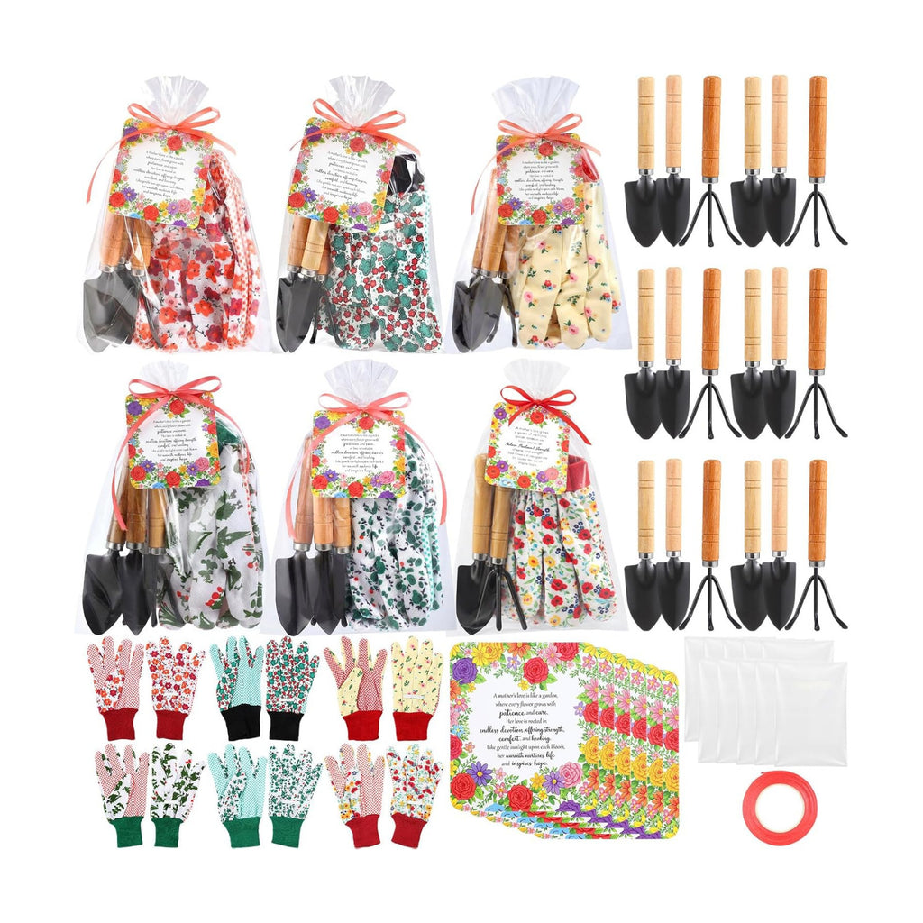 Cuffbow 6 Set Mother's Day Gardening Gifts Floral Gardening Gloves, Garden Shovel, Mini Garden Tools with Mother's Day