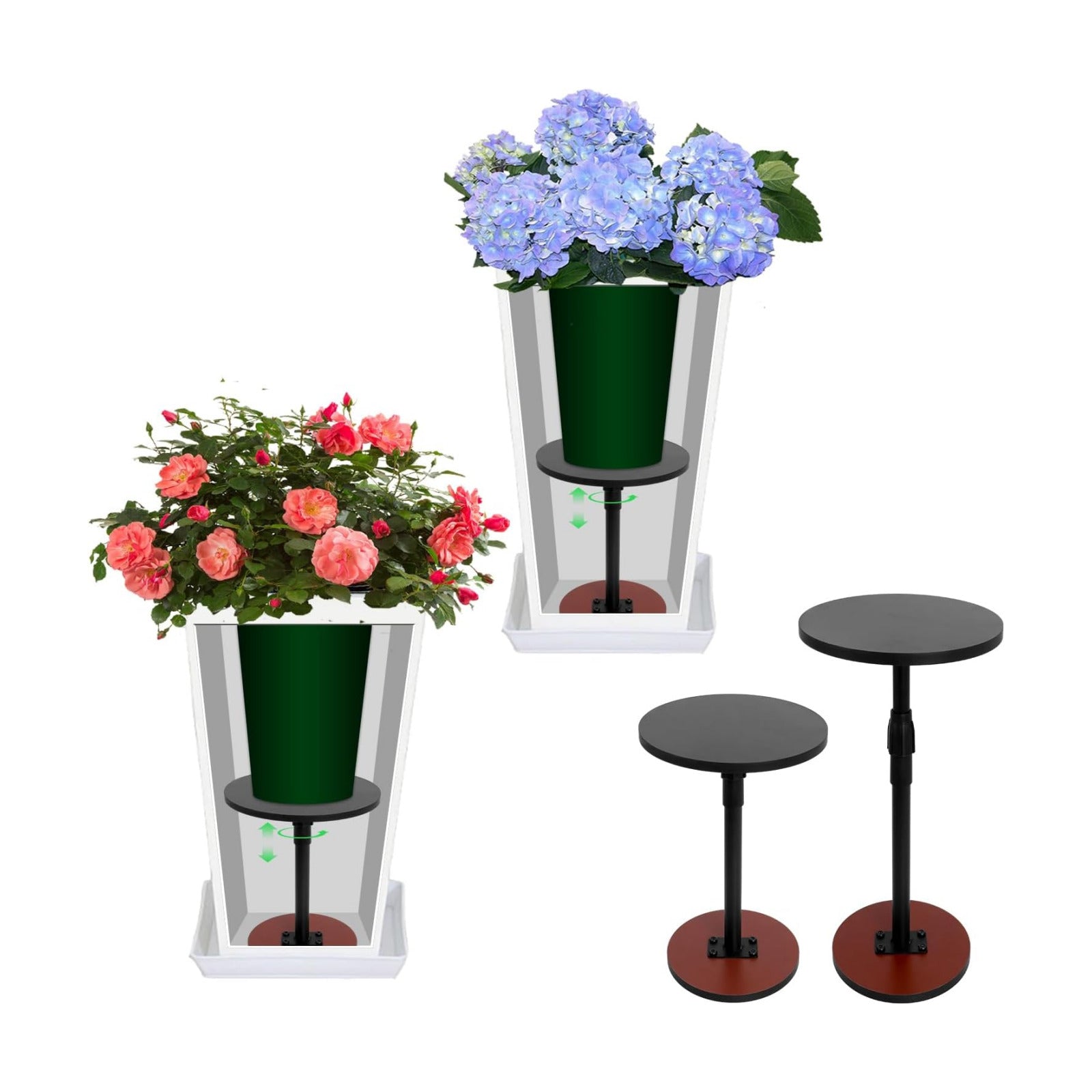 2 Pack Adjustable Plant Risers for Inside Pots, Pot Riser 13-21" Height | Planter Inserts for Tall, Square, Round and