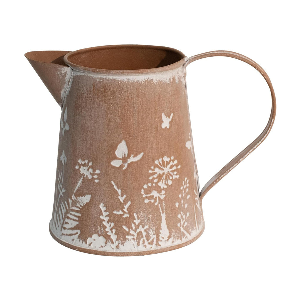 Yoillione Farmhouse Metal Flower Vase, Rustic Clay Brown Jug Pitcher Mini Vase for Flowers, Shabby Chic Home Decor Small Vase, Gifts for Women