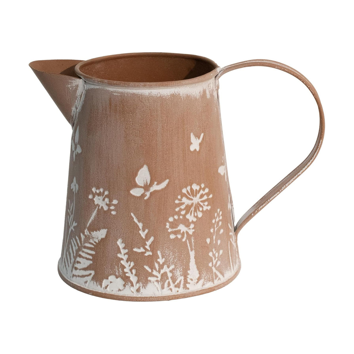 Yoillione Farmhouse Metal Flower Vase, Rustic Clay Brown Jug Pitcher Mini Vase for Flowers, Shabby Chic Home Decor Small Vase, Gifts for Women