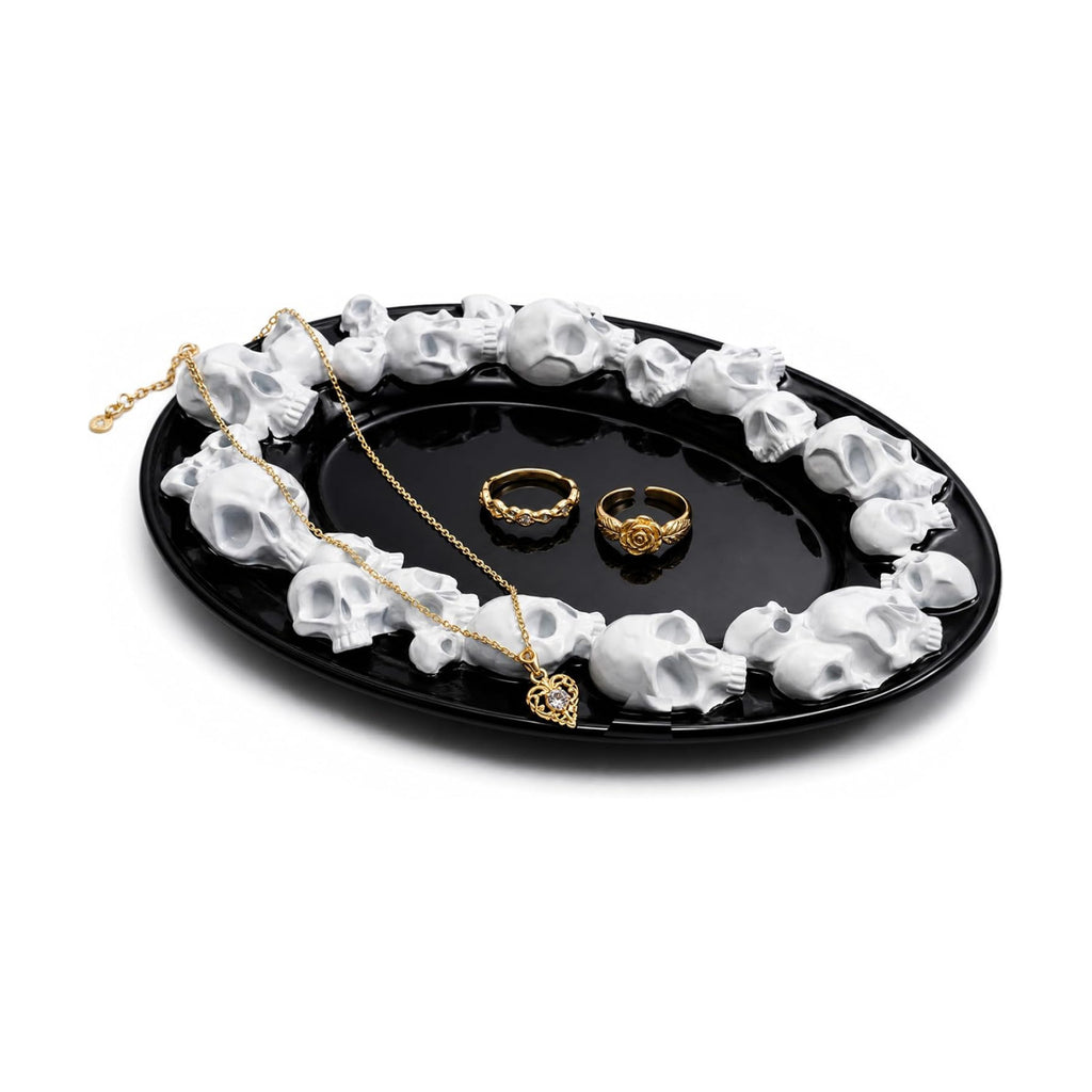 Wowagoga Gothic Skull Decorative Tray, Black Resin Vanity Tray