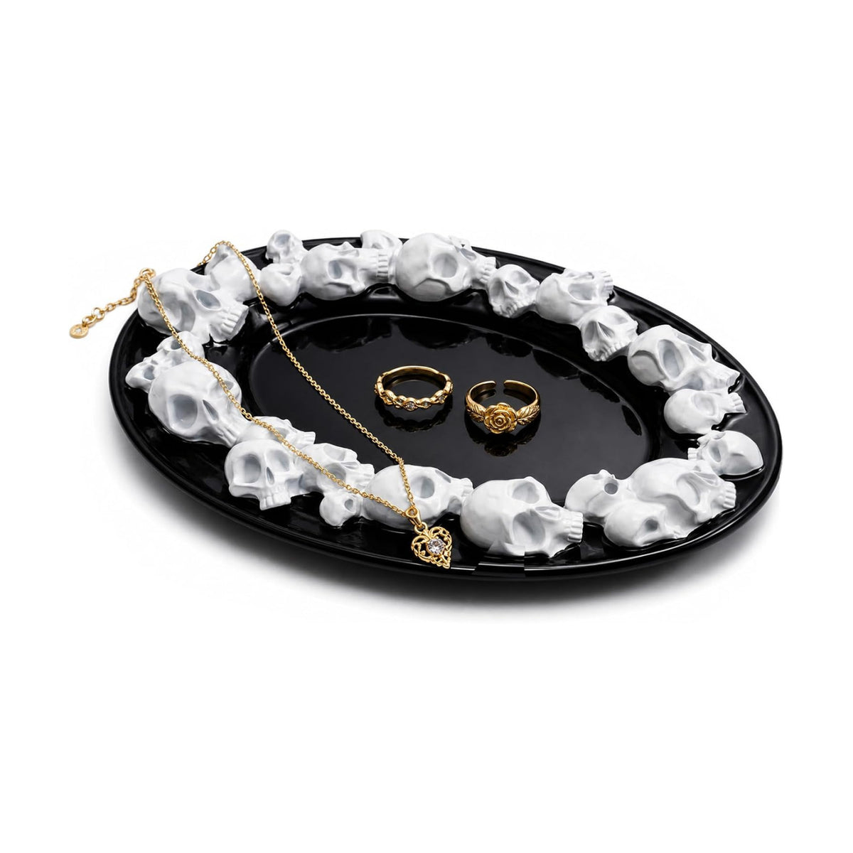 Wowagoga Gothic Skull Decorative Tray, Black Resin Vanity Tray