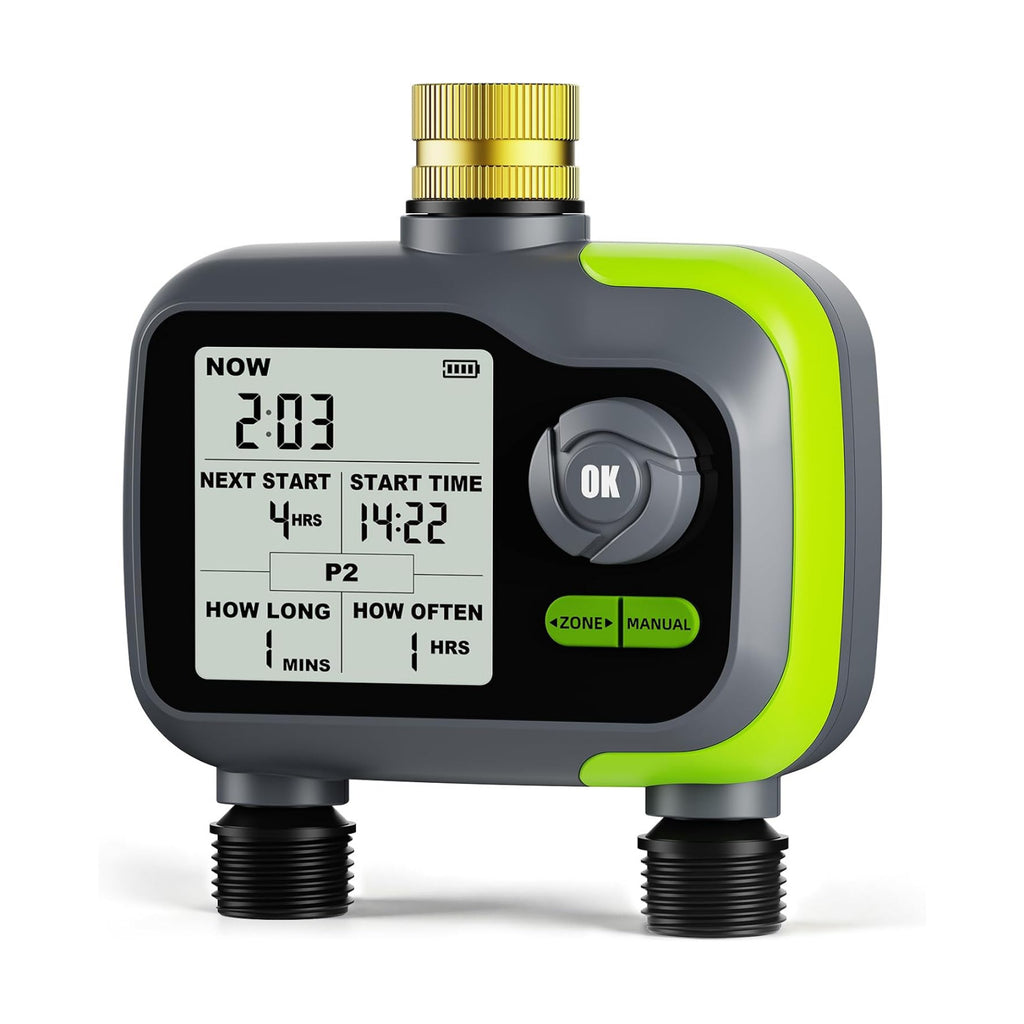 Sprinkler Timer, Brass Inlet Programmable Watering Timer for Garden Hose Fits 3/4” US Faucet, Outdoor Auto& Manual Hose