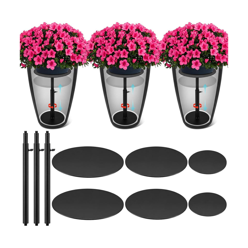 Novabright 3 Pack Adjustable Plant Riser for Inside Pot 12-22" Planter Inserts for Large Pots Metal Pot Fillers for Tall Square Round Taper Planters Container Indoor Outdoor (6'' 8" 10" Base or Top)