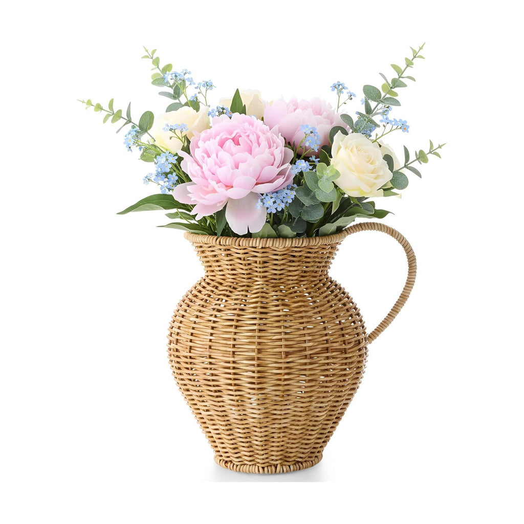Faux Rattan Vase Wicker Vase Country Style, Single Handle, 14.2"h