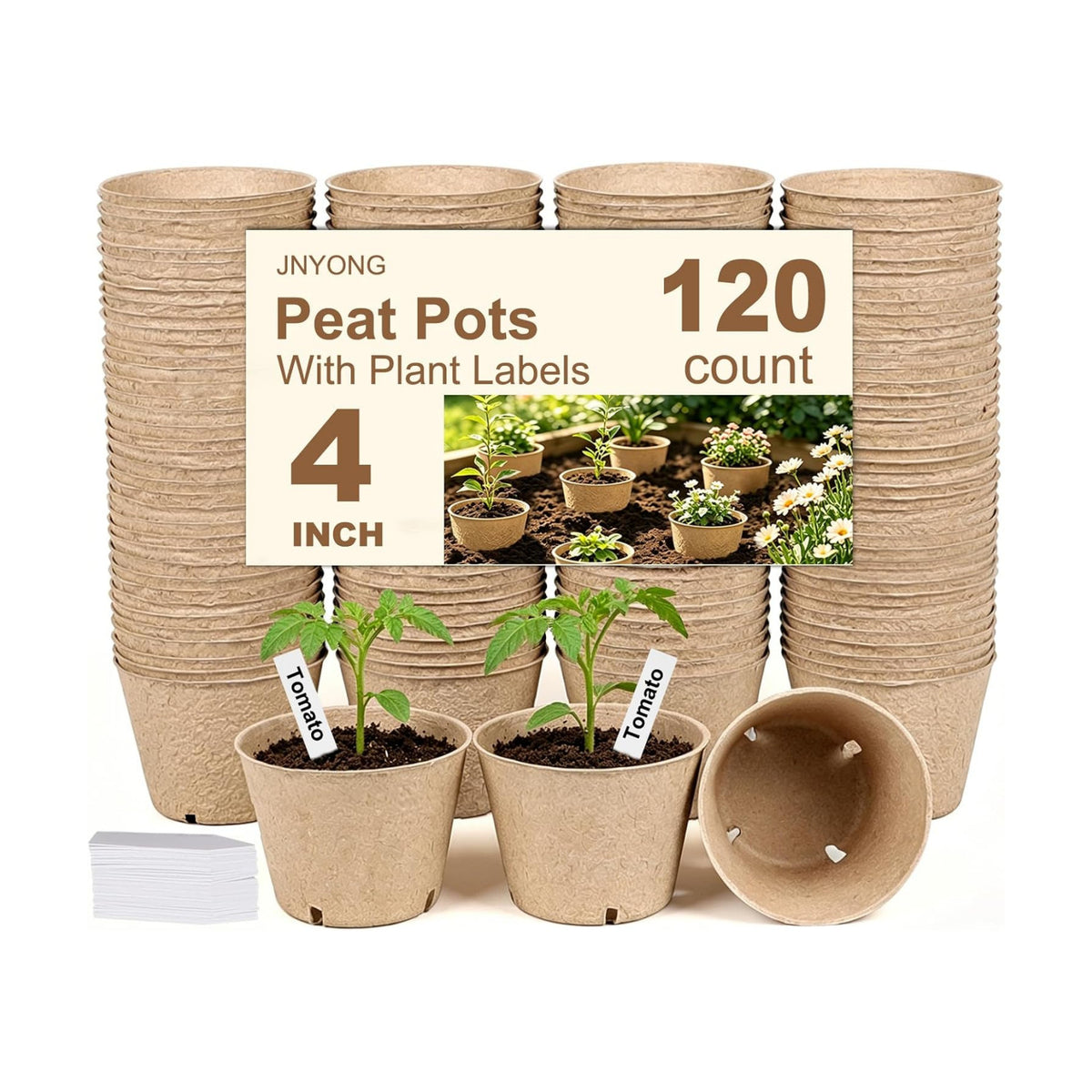 JNYONG 120 Packs 4 Inch Peat Pots，Garden Germination Nursery Pots