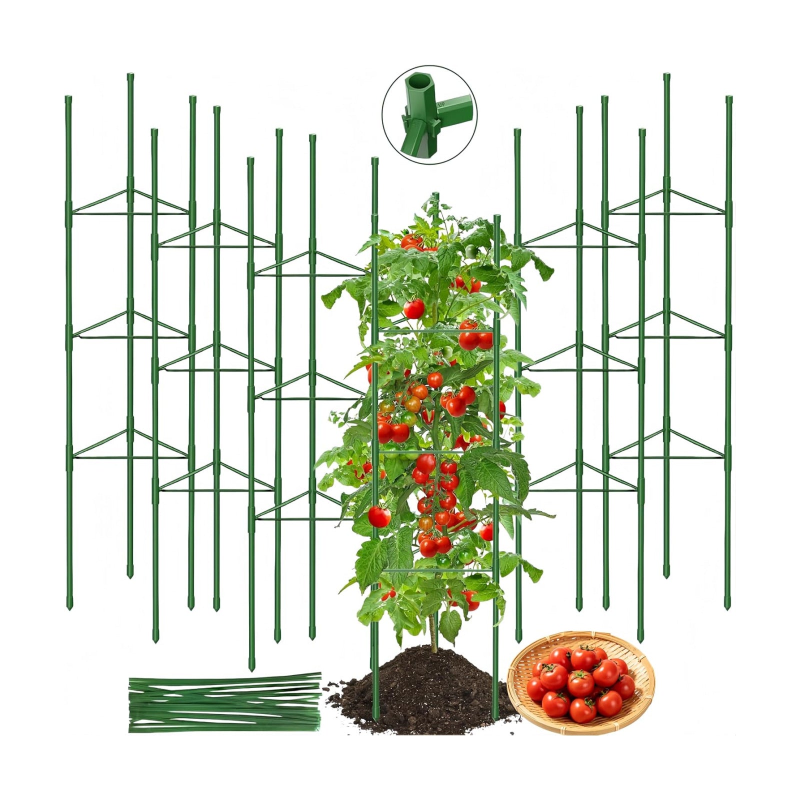 6 Pack Tomato Cages for Garden, 51.2 Inch Tall Adjustable Tower Tomato Trellis for Raised Garden Bed, Heavy Duty Metal
