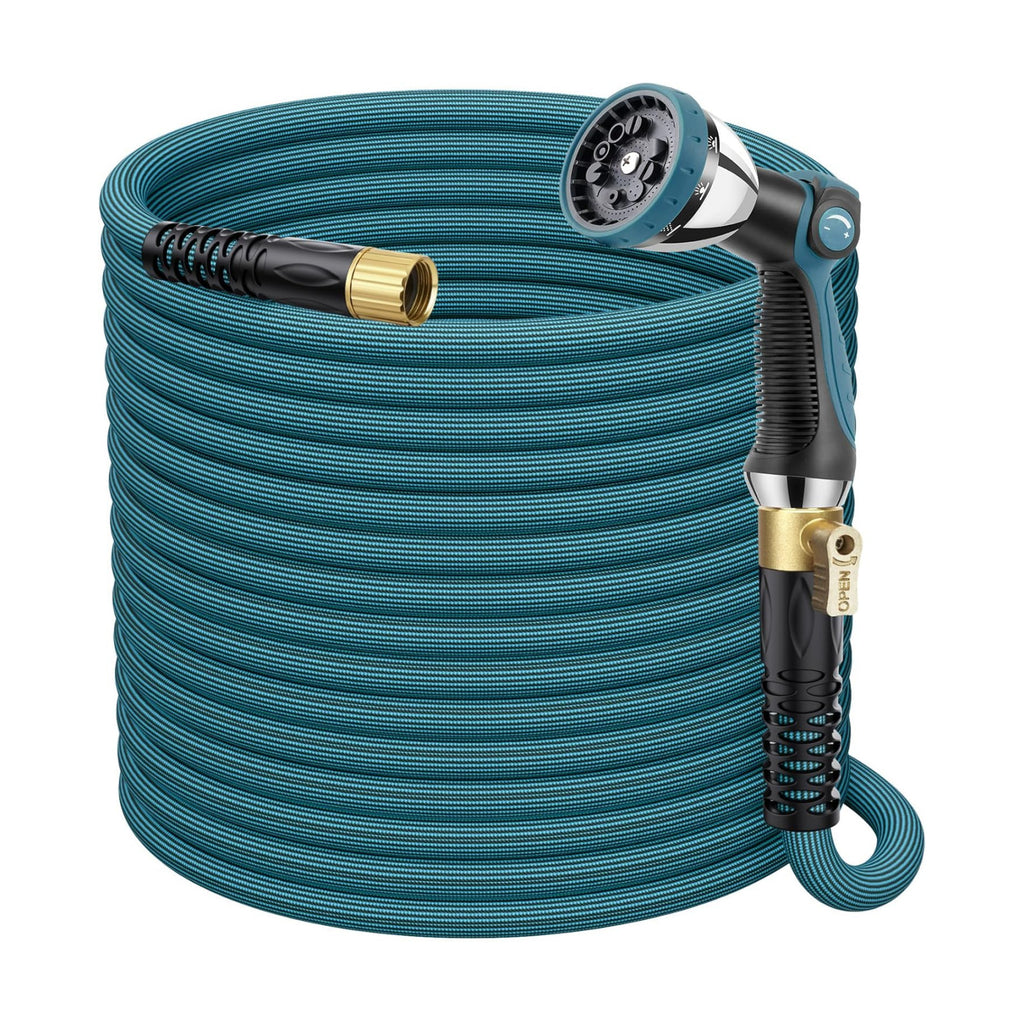 50ft Non-Expanding Garden Hose with 360° Swivel & Valve, Blue | Lightweight, Anti-Kink, Flexible & Leakproof Design