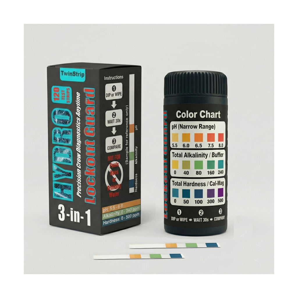 Hydroponic 3-in-1 Water Test Strips, 120 Count | pH 5.5-8.0, Alkalinity & Hardness, Nutrient lockout monitoring, DWC