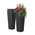 EVLIQUIL 32 Inch Tall Planters Set of 2 with Drainage Holes, Black | Large Rattan Textured Indoor & Outdoor Decorative