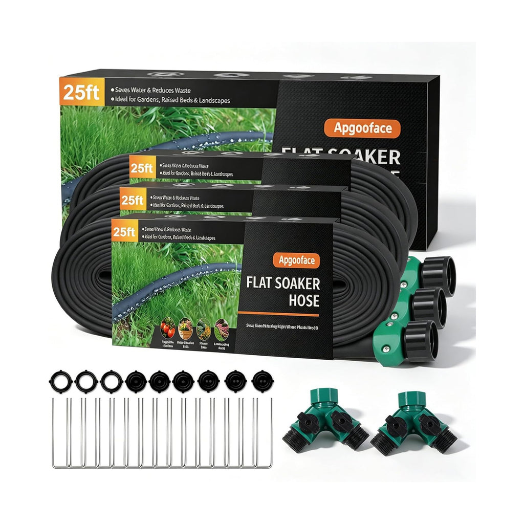 Flat Soaker Hose 25 ft 3-Pack with Splitter, 80% Water-Saving Drip Irrigation Hose 75 ft, Linkable DIY Garden Soaker
