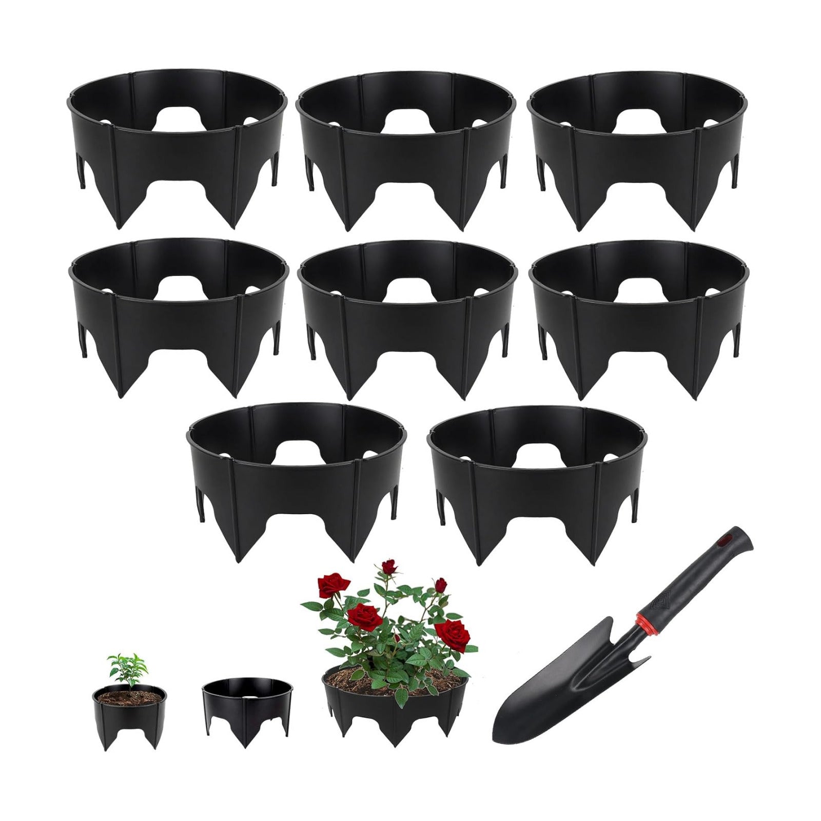 48PCS Planting Grow Rings with Shovel, Diameter Range 8.3-15.7in Adjustable Round Plant Support Garden Circle Ring for