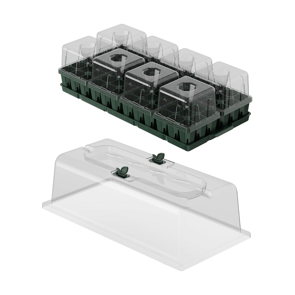 Vego garden 8Packs Standard Seedling Trays with Seedling Tray Lids and 10" x 20" Bottom Watering Trays Plus Seedling Humidily Dome Germination Bundle