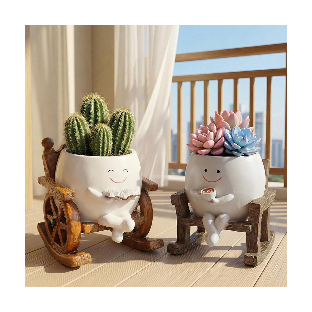 2 PCS Rocking Smily Face Planter Pot, Cute Plant Pots Plants | Cute Plant Pots for Indoor Outdoor Plants with Drainage