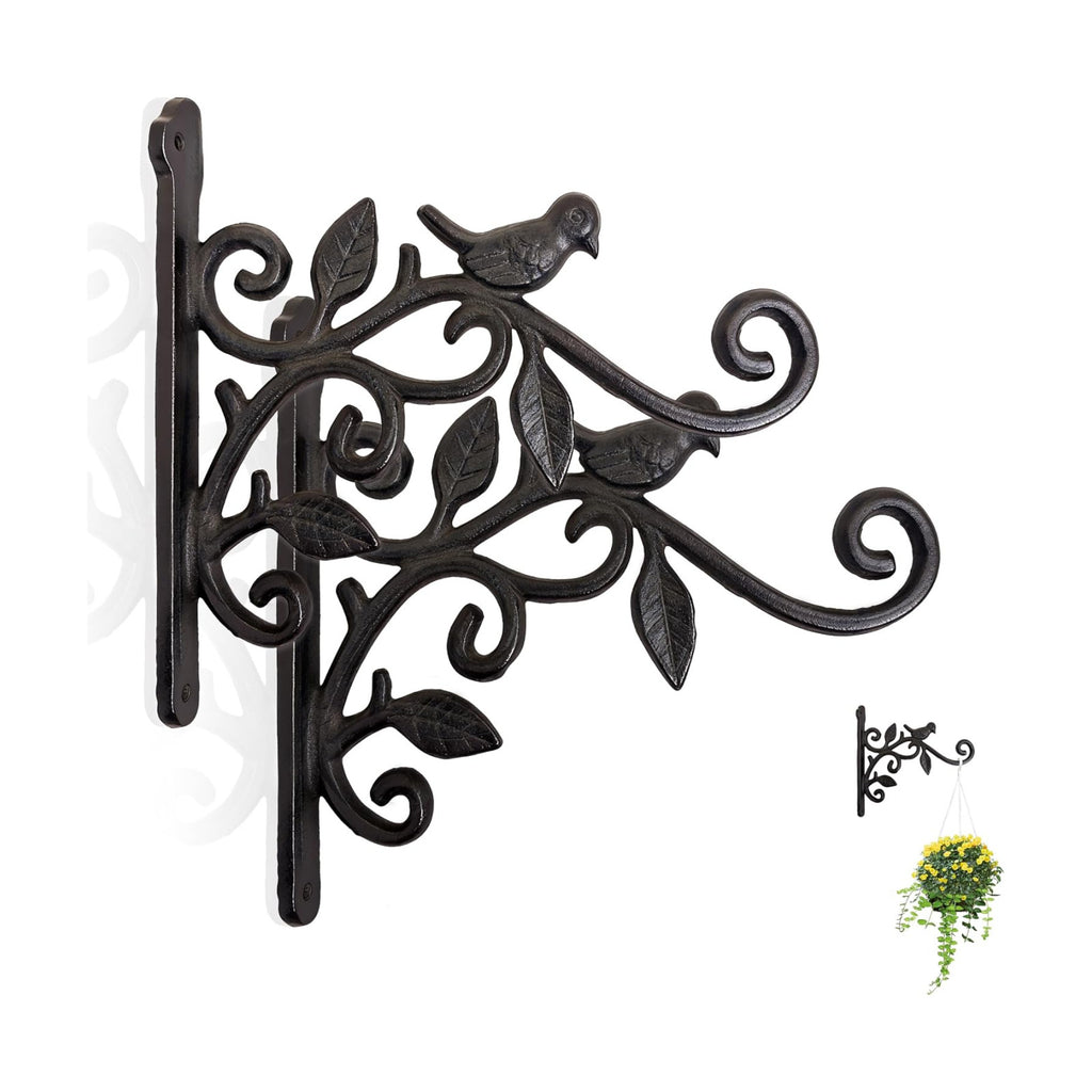 Wrought Iron Plant Hanger, Vintage Bird & Leaf Cast Iron Wall Mounted Plant Hanger, Heavy Duty Outdoor Hanging Brackets