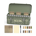 Metal Seed Storage Organizer, 4 Compartment Locking Seed Saving Box | Includes 30 Bottles & Envelopes, Dark Green