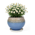 8.3 Inch Modern Ceramic Plant Pot with Drainage Hole and Mesh Net, Indoor Outdoor Planter with Saucer & Gardening