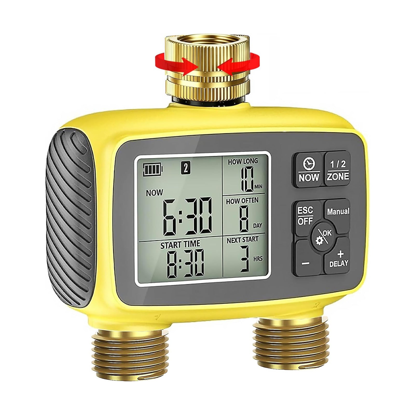 Upgraded Brass Sprinkler Timer-2 Zone Water Hose Timers with Metal Inlet & Outlet-Waterproof & Programmable Design