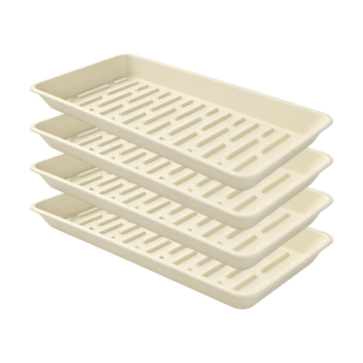 4 Pack Plastic Plant Tray Saucer Rectangular 17 18 Inch, Planter Trays Saucers for Indoor Outdoor, Plant Water Drip Trays, Windowsill, 7.7 x 17.5 Inches, Beige