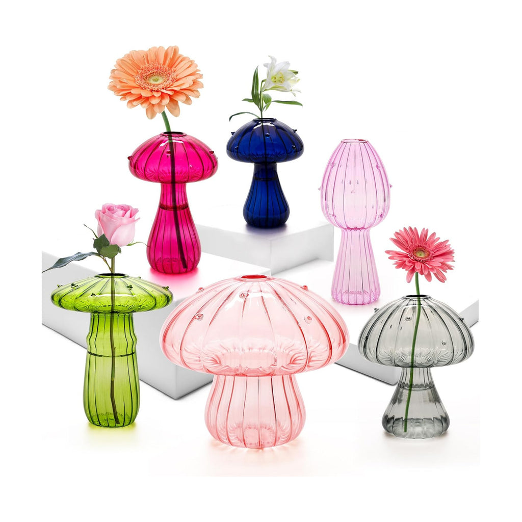 6Pcs Mushroom Vase, Coldairsoap Glass Mushroom Propagation Vases for Plants | 6 Colors Hydroponic Flower Small Bud Vase