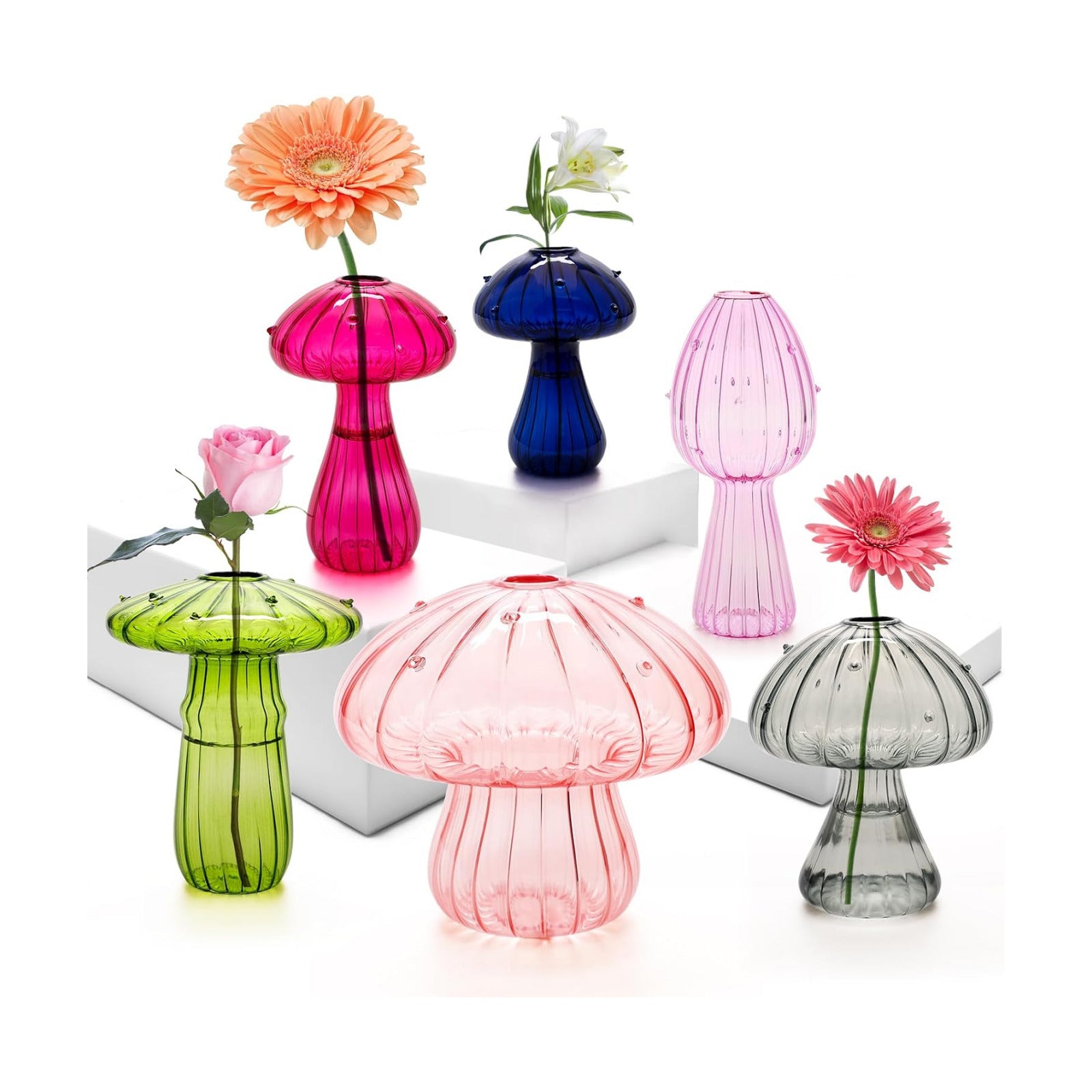 6Pcs Mushroom Vase, Coldairsoap Glass Mushroom Propagation Vases for Plants | 6 Colors Hydroponic Flower Small Bud Vase