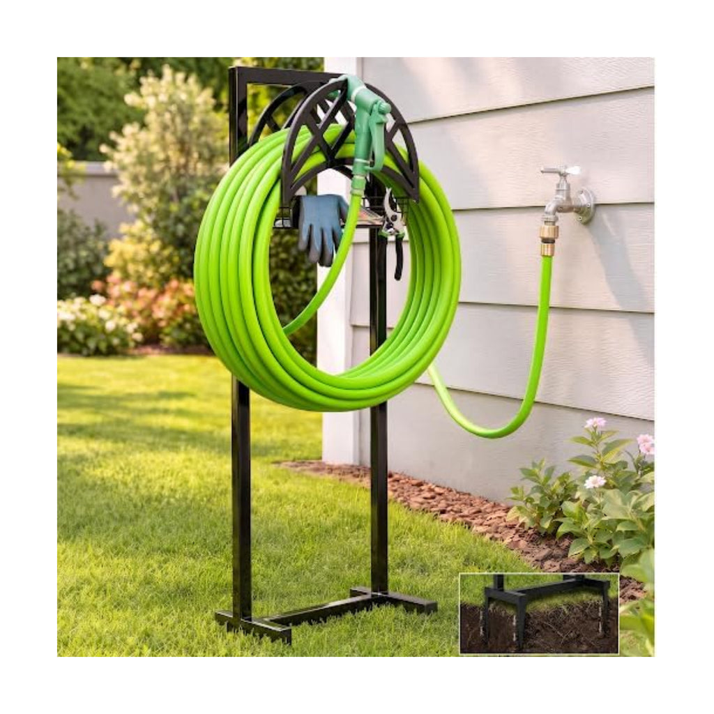 Oriva Garden Hose Holder Stand, Freestanding Water Hose Holder for Outside, Heavy Duty Metal Hose Hanger w/ 4-Spike