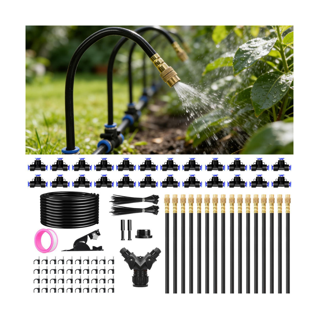 100FT 1/4" Drip Irrigation System, 2026 Upgrade Garden Irrigation Kit with 24pcs 360° Adjustable Copper Nozzles, DIY