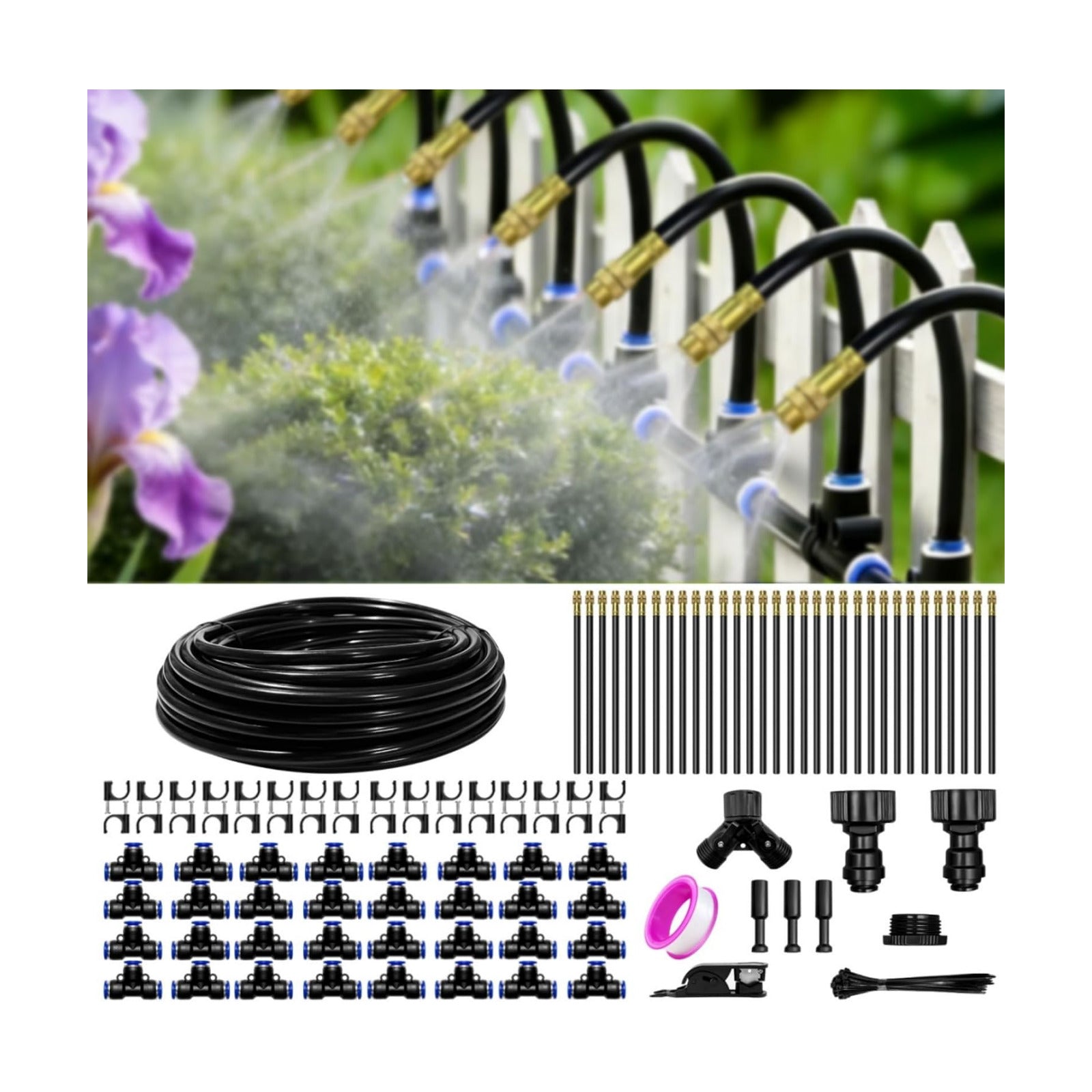 100FT Drip Irrigation Kit, 32 360° Copper Nozzles, Garden Watering System | Irrigation System for Garden