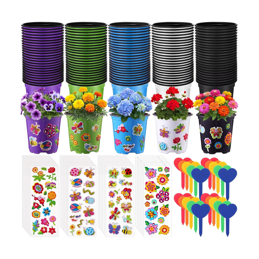 150 Sets Garden Pot Craft Kit Bulk DIY Flower Planting Kit Including Plastic Nursery Pots Labels and Stickers for