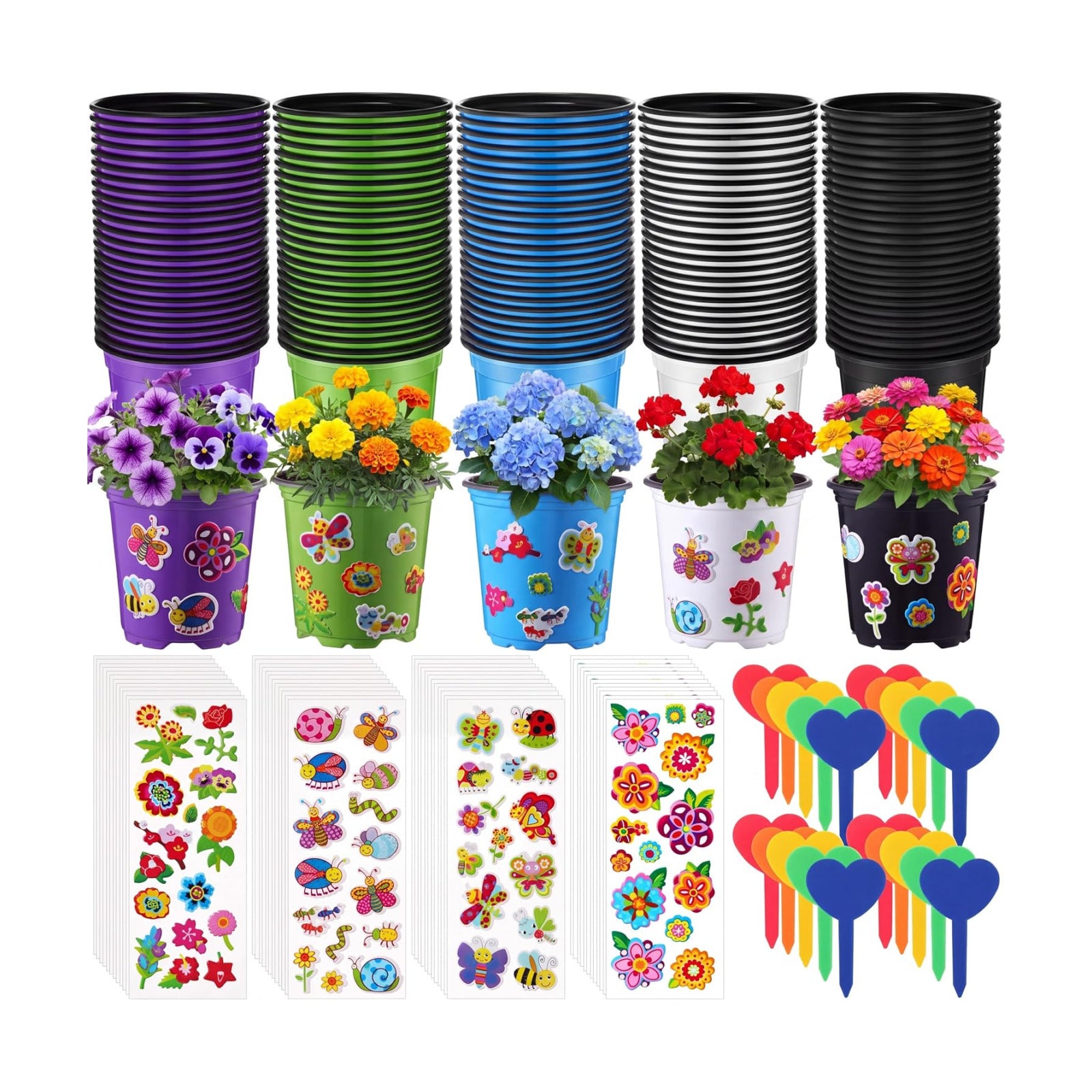 150 Sets Garden Pot Craft Kit Bulk DIY Flower Planting Kit Including Plastic Nursery Pots Labels and Stickers for