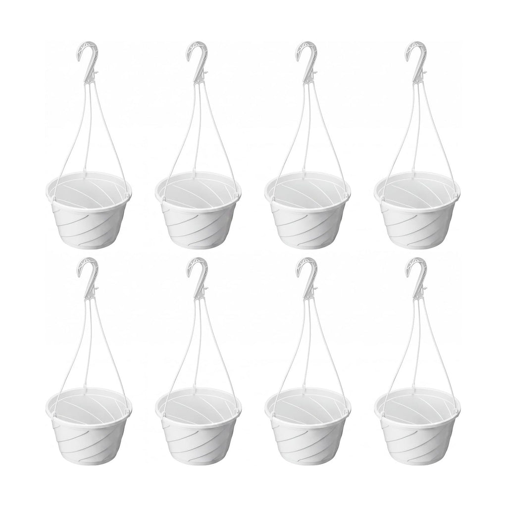 8 Pcs 10 Inch Modern Euro Swirl Hanging Planter Uv-Resistant Plastic Hanging Basket Smart Drainage Lightweight Indoor