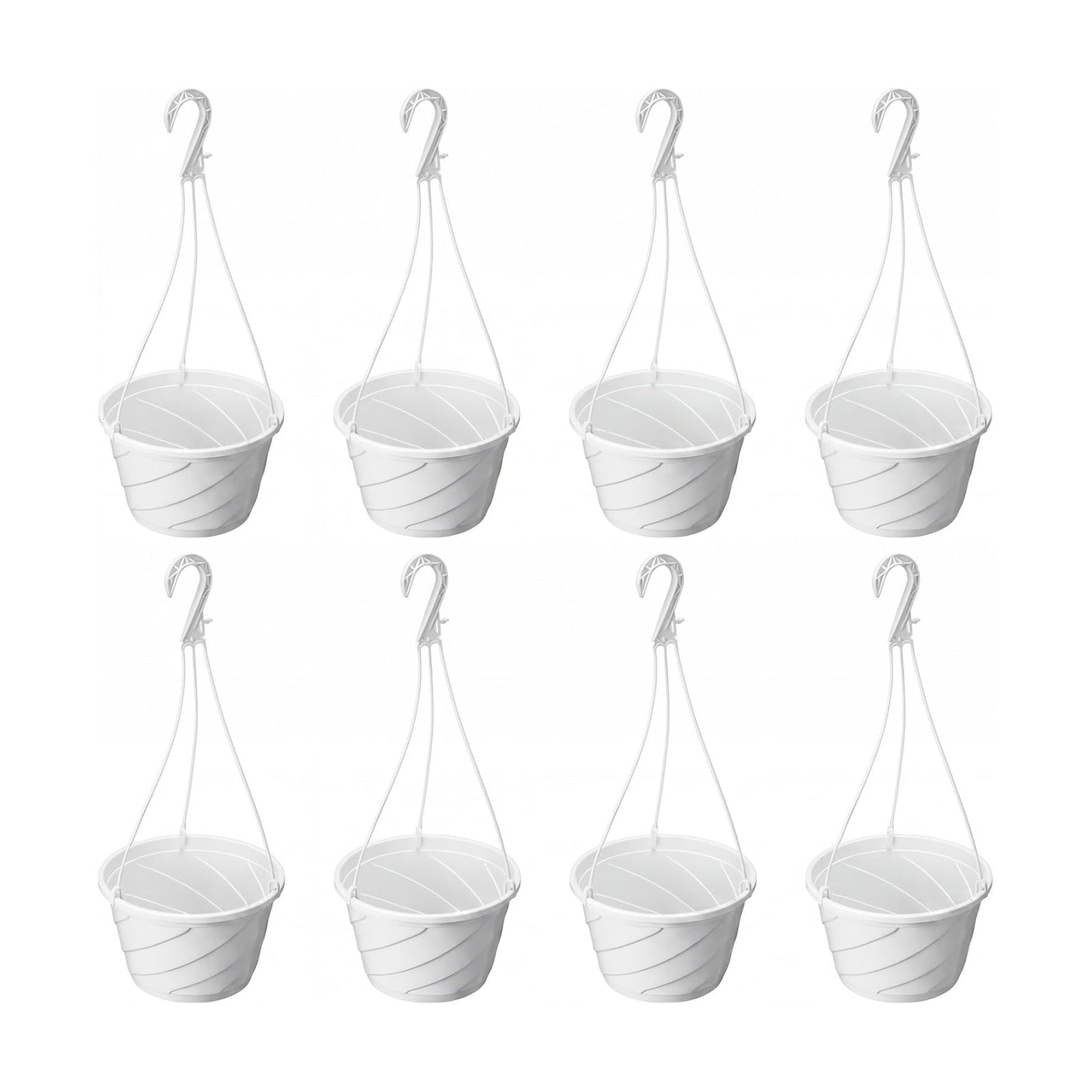 8 Pcs 10 Inch Modern Euro Swirl Hanging Planter Uv-Resistant Plastic Hanging Basket Smart Drainage Lightweight Indoor