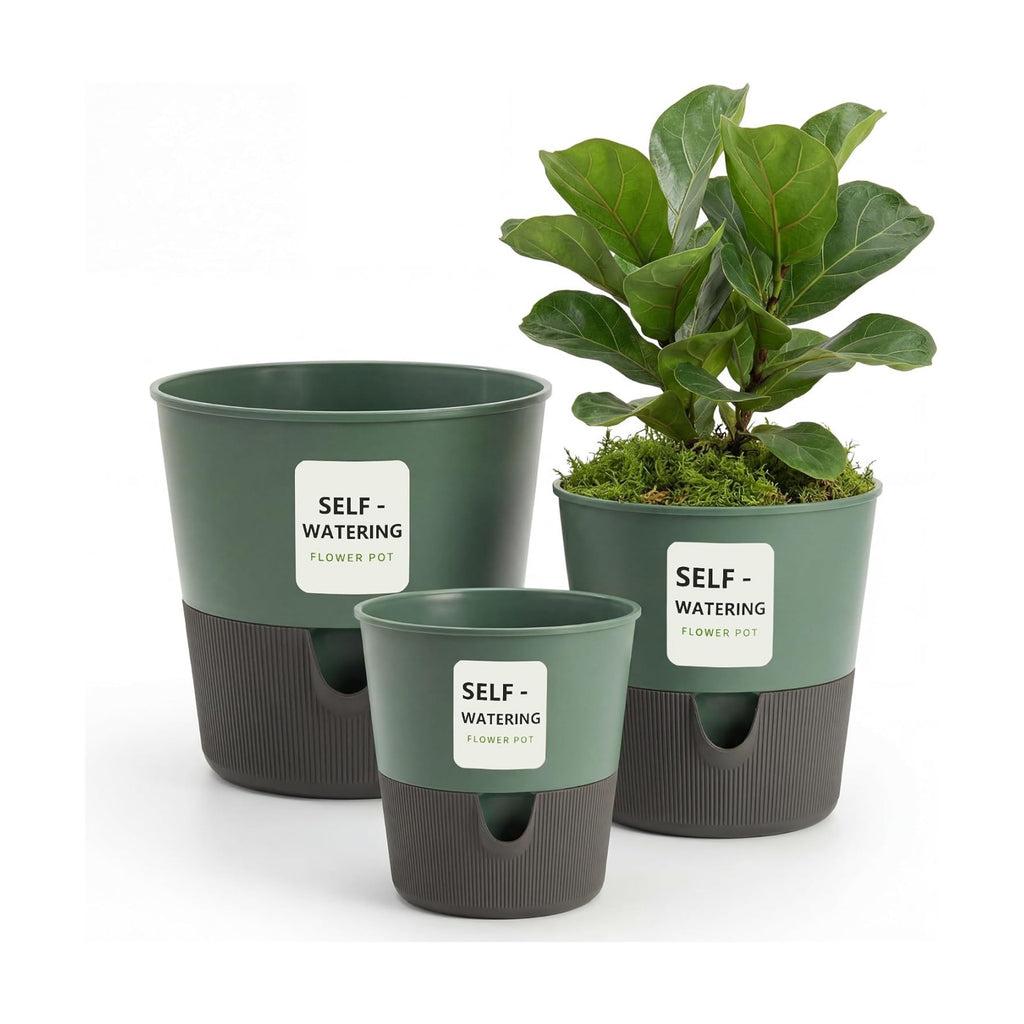 Self Watering Pots for Indoor Plants, 3 Pack (7.5/6.3/5 Inch) Bottom Watering Planters with Drainage & Deep Reservoir