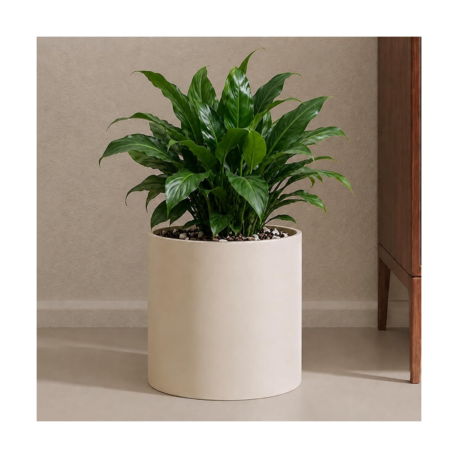 Beige Metal Plant Pot with Drainage Hole, 10 Inch Mid Century Pot Indoor Outdoor Planters for Succulents, Flowers &