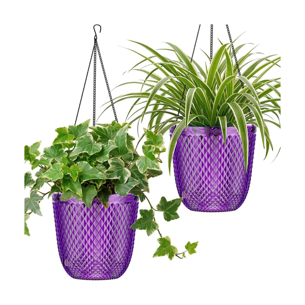 QCQHDU Hanging Planters for Indoor Plants, 2-Pack, 7.2 Inch, Purple | Plastic, Self Watering Plant Hanger, with