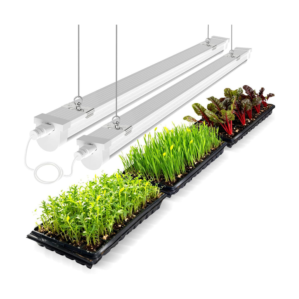 JESLED 4FT Grow Lights, 5000K Full Spectrum Sunlight White, V-Shaped Beam | 96W(2 X 48W), 600W Equiv, On/Off Switch, T8