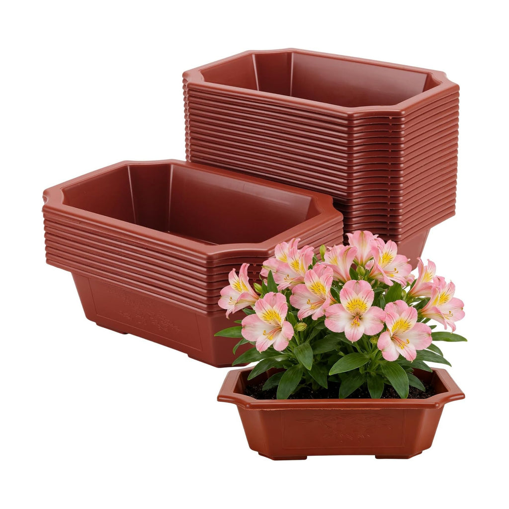 HOIGON 30 PCS 9 x 6.5 Inch Plastic Rectangular Bonsai Training Pots, Red Plastic Planter Pot with Drainage Hole