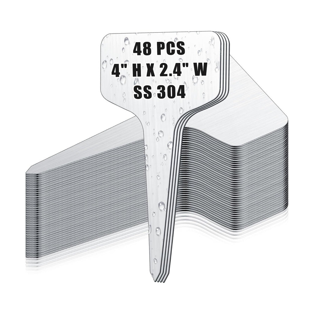 Hicarer 48 Pcs Metal Plant Labels, Stainless Steel 4" x 2.4" Garden Markers | Waterproof 304 Stainless Steel T Type