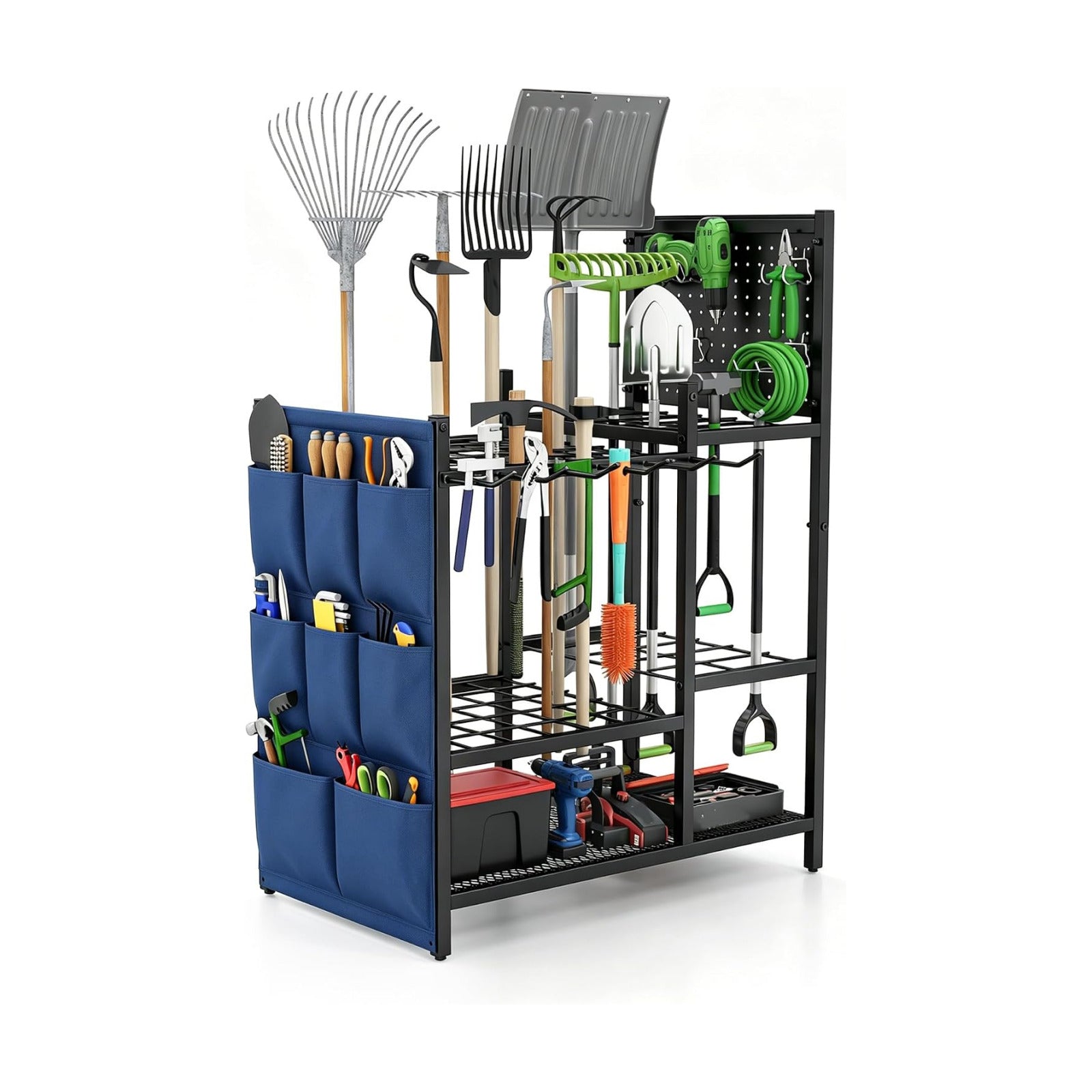 Garden Tool Organizer with Pegboard, Yard Tool Holder Standing for Garage Organization, Up to 30 Long-Handled/10