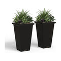 Mayne Renew 24in Modern Tall Square Planter, Black, 2-Pack | All season, Lightweight, Fade resistant, Planting shelf