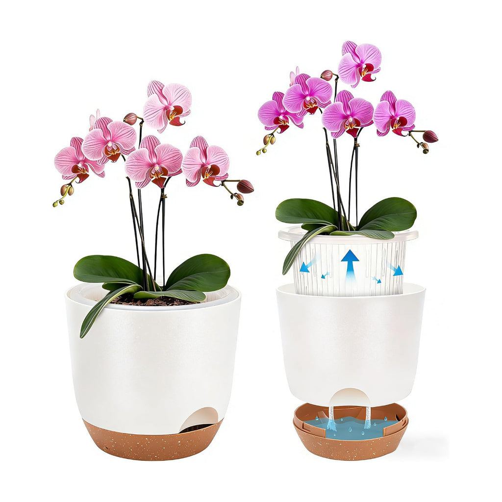 Self Watering Orchid Pots for Indoor Plants,5.8 Inch Macetas para Orqudeas,Flower Pots for Indoor Plants with Holes(White)