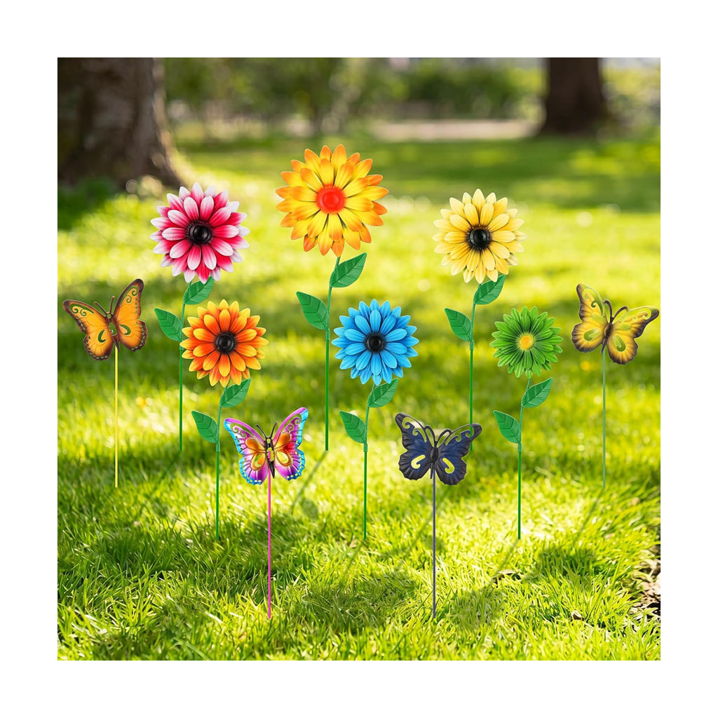Chumia 10 Pack Decorative Garden Metal Flowers for Outside 3D Garden Flowers Stakes Art Outdoor Yard Decor for Lawn