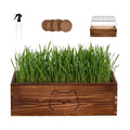 Wooden Cat Grass Planter (no Seeds Included),Cat Grass Kit for Indoor Cats with Anti-Digging Grid, Potting Soil