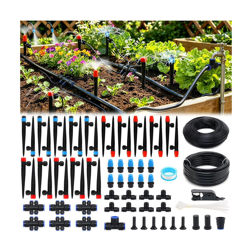 230FT Quick-Connect Drip Irrigation System Kit - 33FT 1/2" Main Tube & 197FT 1/4" Drip Line, Automatic Garden Watering
