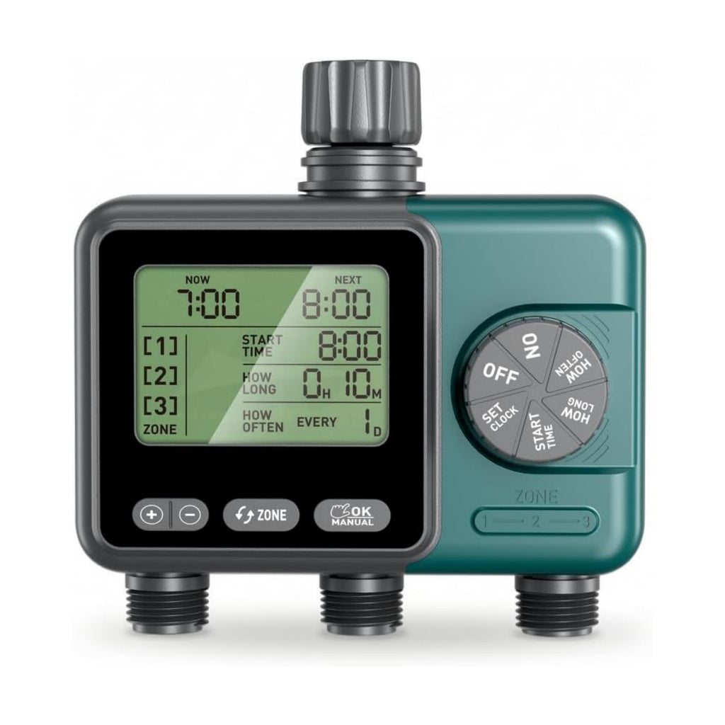 3 Zone Sprinkler Timer,3 Custom Watering Plans Hose Time, IP65 Waterproof, Rain Delay Manual & Automatic Watering with