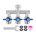 304 Stainless Steel 3 Way Garden Hose Splitter, Heavy Duty Hose Splitter with 3 Shut-Off Valves, 3/4" GHT Outdoor