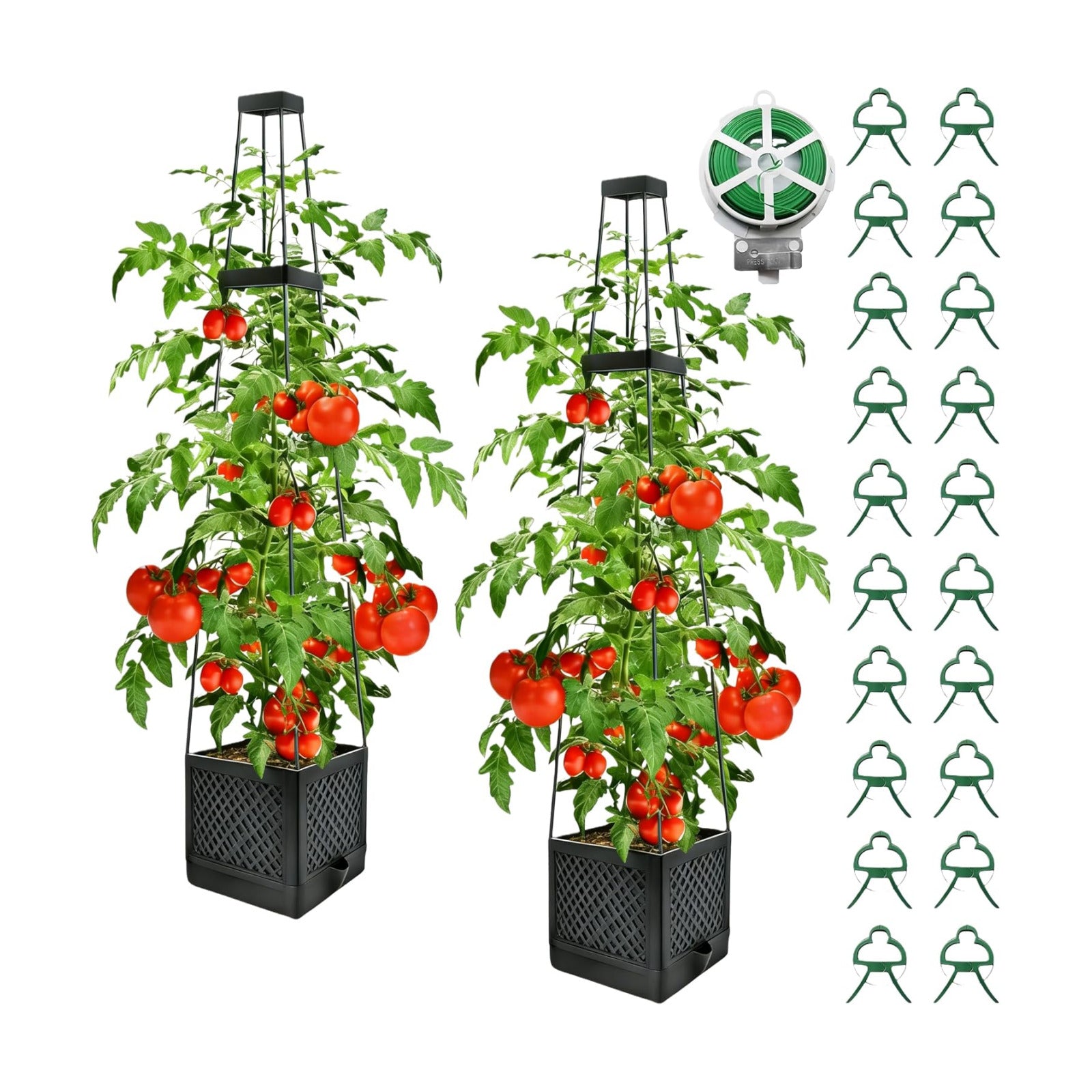2Pcs Raised Garden Bed Tomato Planter Box with Trellis, 57 Inch Self-Watering Large Tomato Cage for Patio Garden Pots
