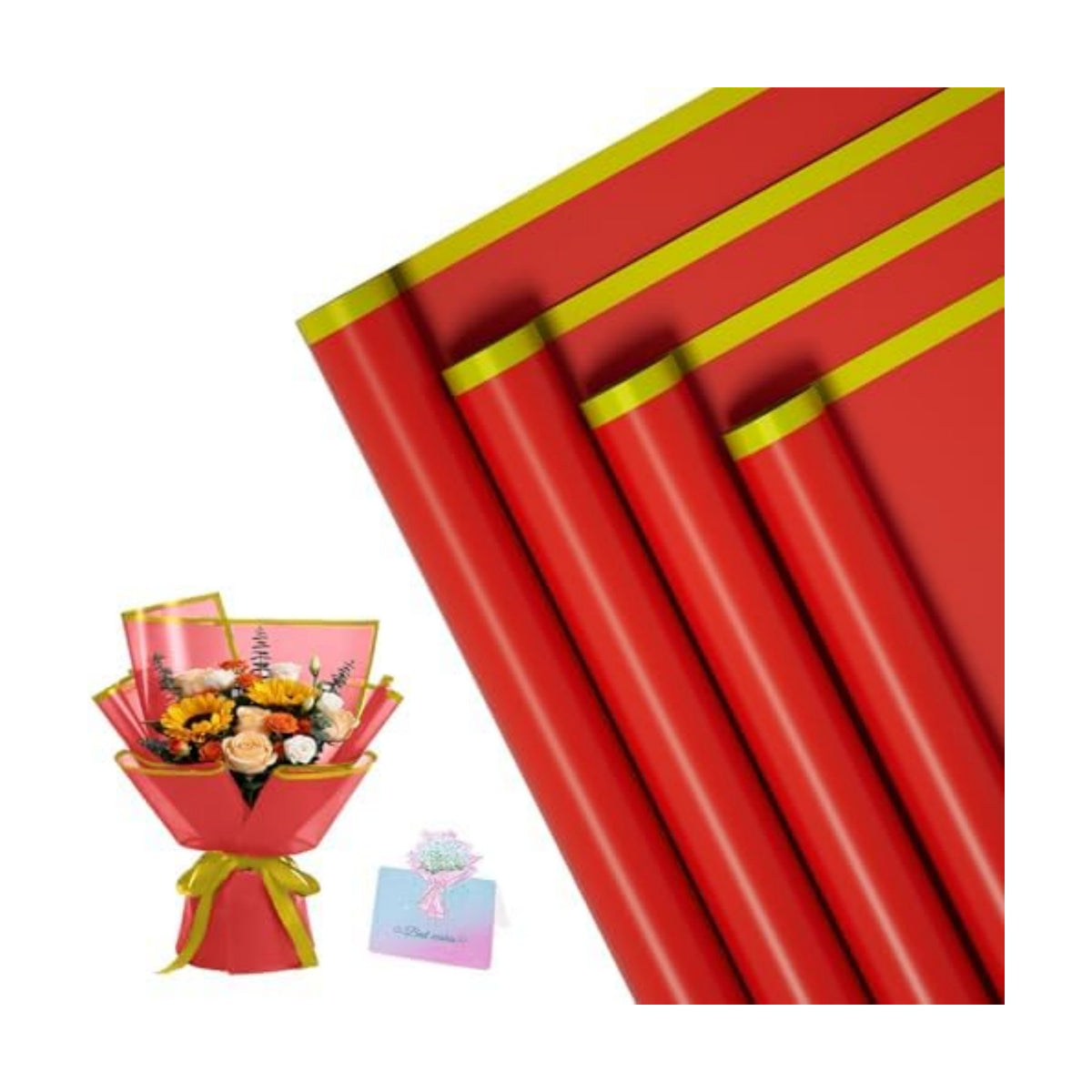 REAXYZNN 20 Sheets Flower Wrapping Paper, Waterproof Floral Wrapping Paper, Florist Supplies Packaging Paper for Wedding, Birthday Gift (Red(Edge))