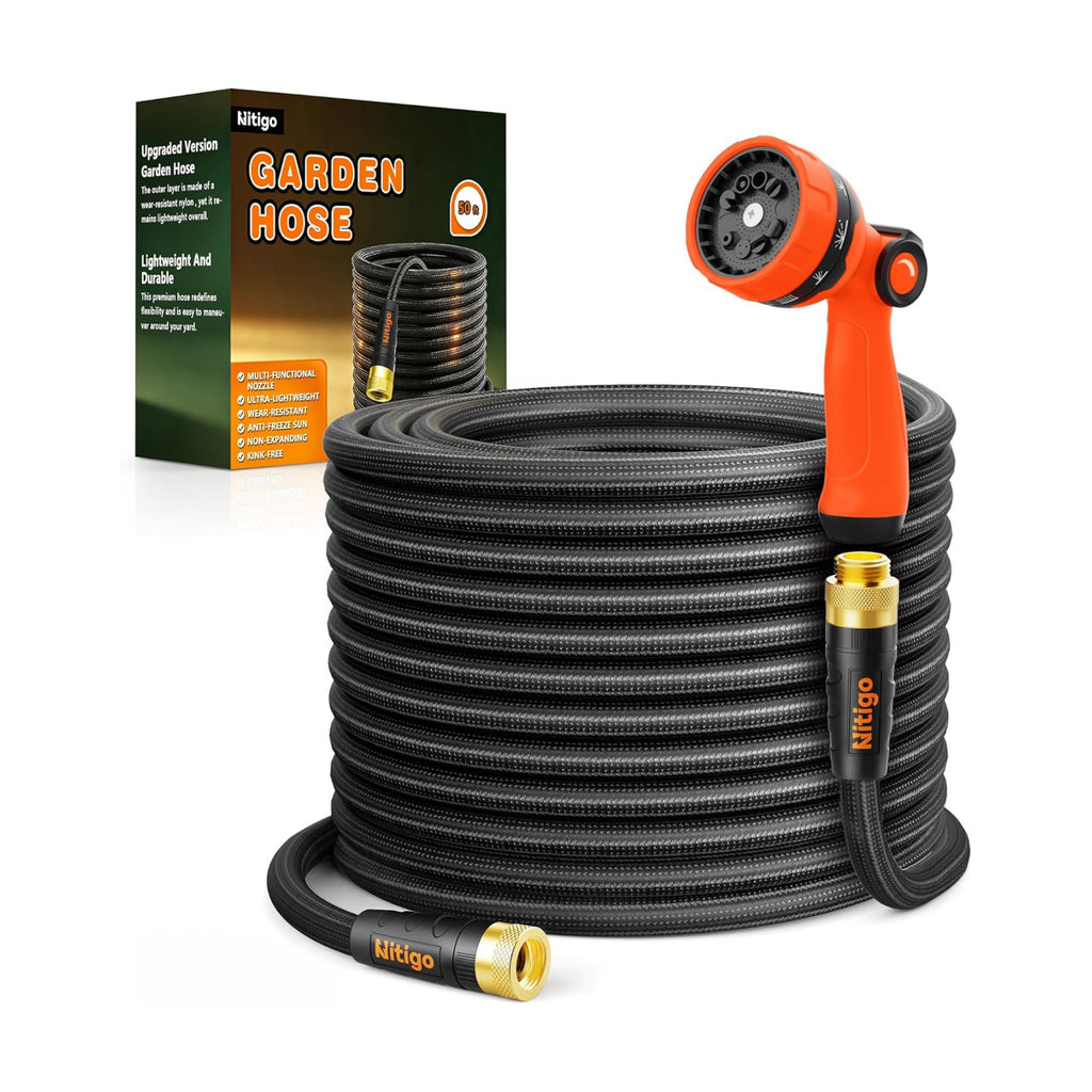 Nitigo Ultra Lightweight Garden Hose 50 FT, 2 Pounds | Wear-Resistant Nylon Outer Layer, Non-Expanding Flexible Water