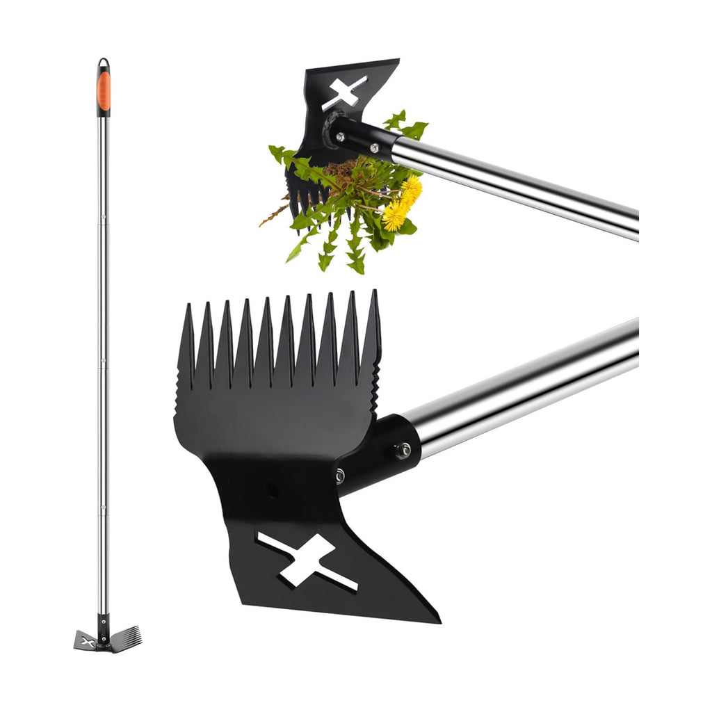 NICOFPHY Larger Weed Puller Tool with Long Handle for Garden, Yard and Lawn | 2 in 1 Gardening Weeding Rake and Garden